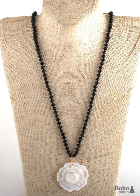 Boho Necklace, RH Crystal White Rose
